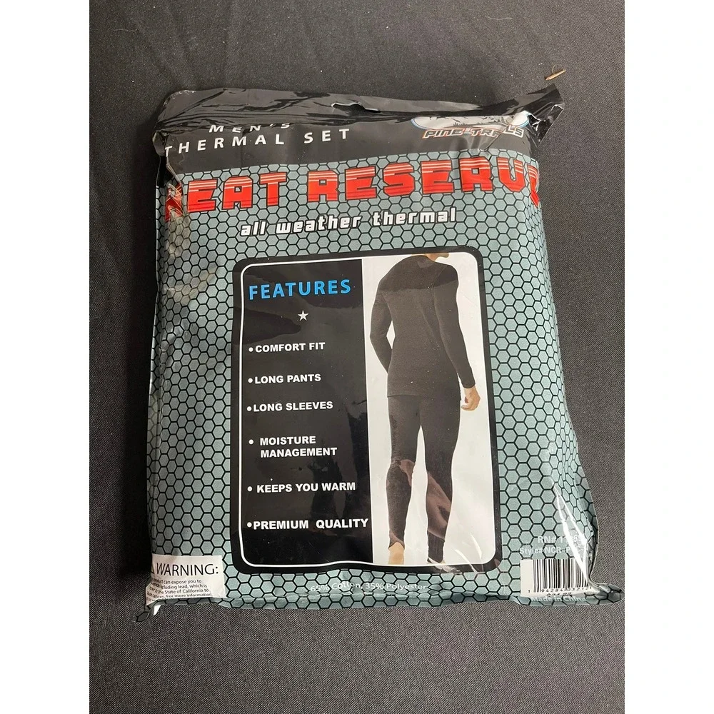Fine Trails Heat Reserve Mens 2 Piece Thermal Set Grey 2XL Long Sleeve Pants NEW